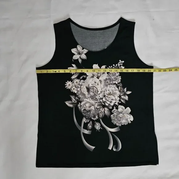 ModeLia Women's Floral Print Kimono W/ Inner Sleeveless Blouse Black Size Medium - Picture 15 of 16